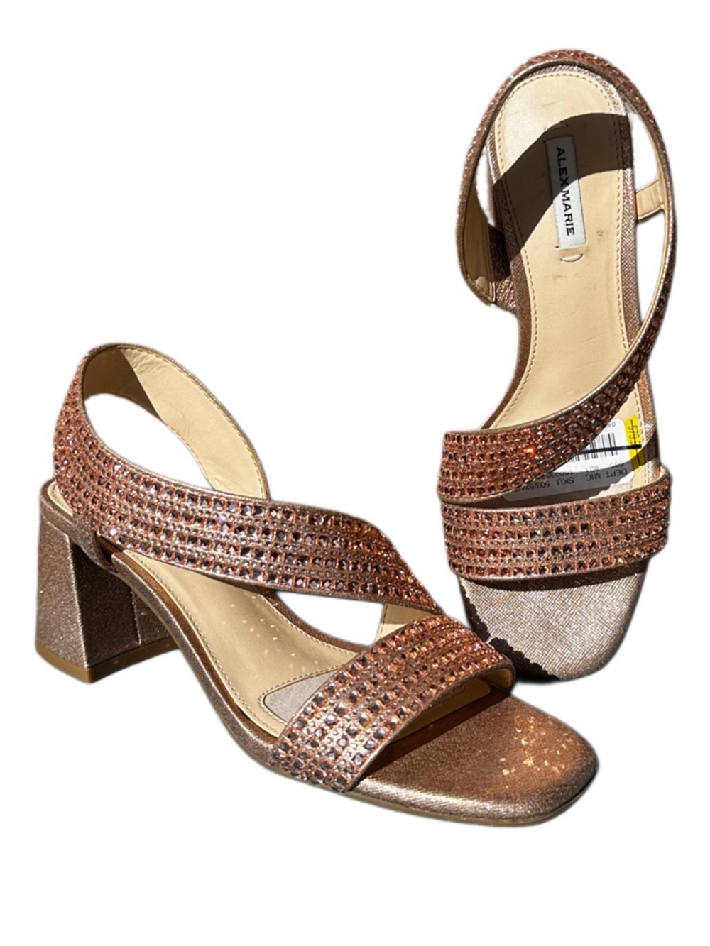 Alex Marie Crystals Rose Gold Strappy Slingback Sandals rhinestones New size 6